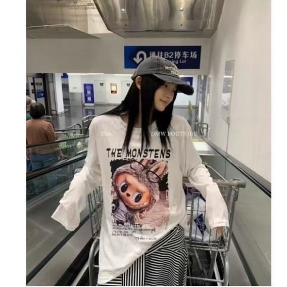 (A400)Labubu印花圖案薄長袖上衣-2色-細節圖2