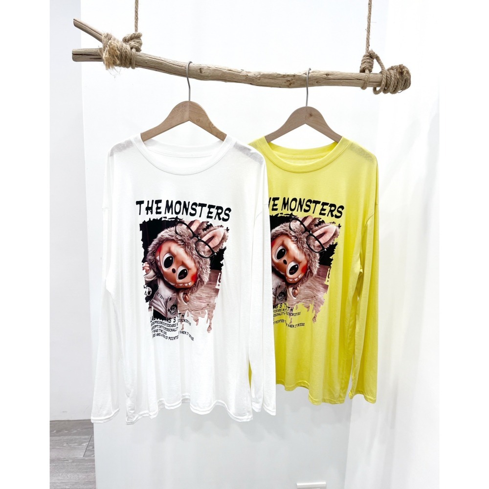 (A400)Labubu印花圖案薄長袖上衣-2色-細節圖4