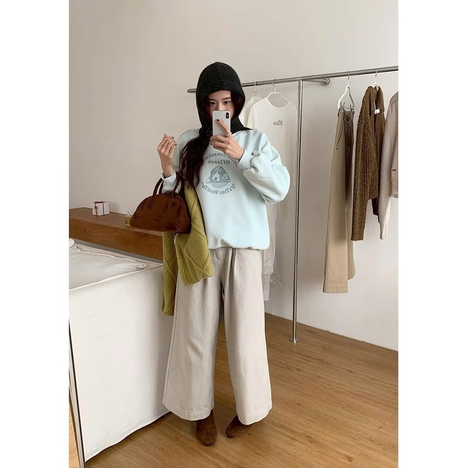 (A402)狗狗印花圖案內刷絨長袖大學t-3色-細節圖2