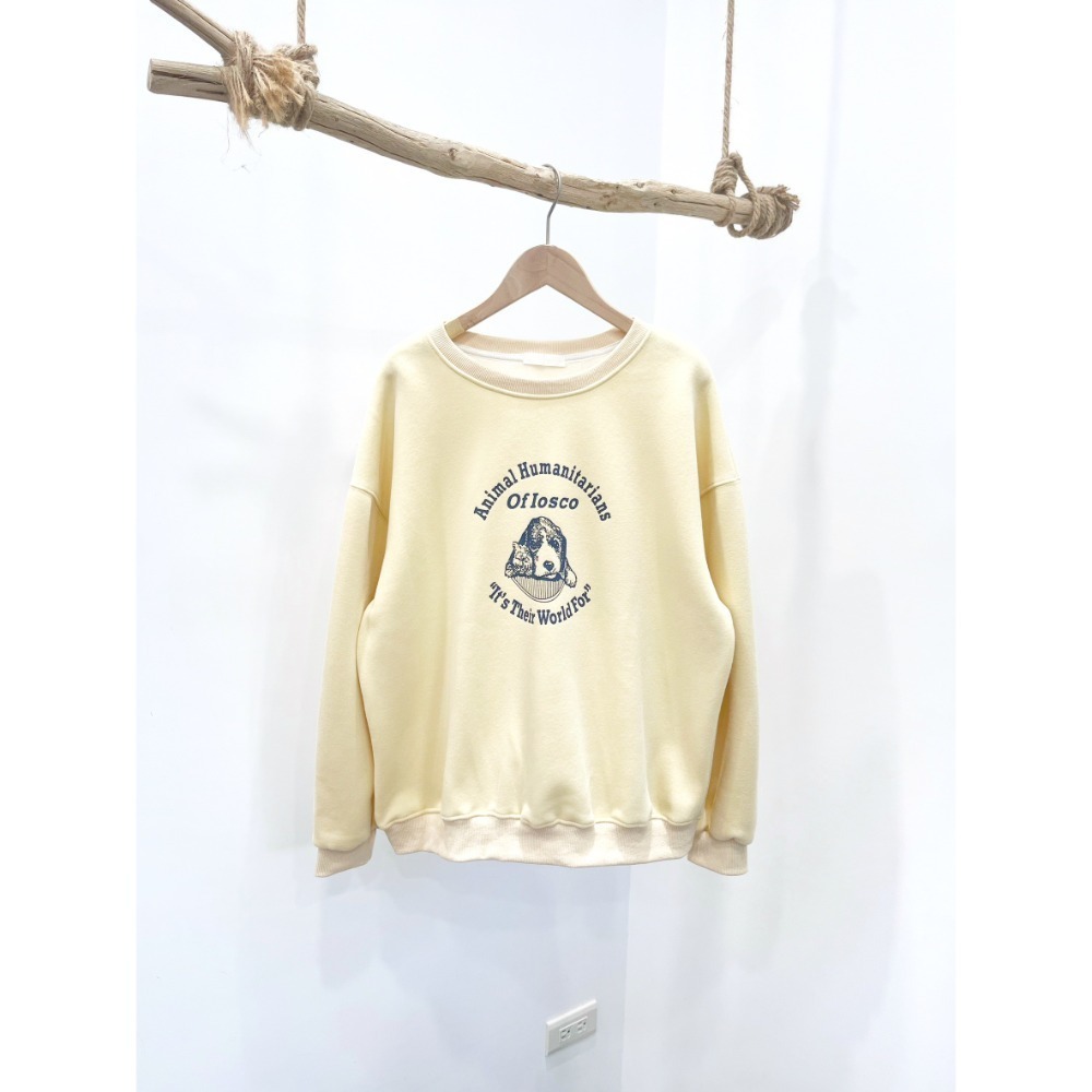 (A402)狗狗印花圖案內刷絨長袖大學t-3色-規格圖8