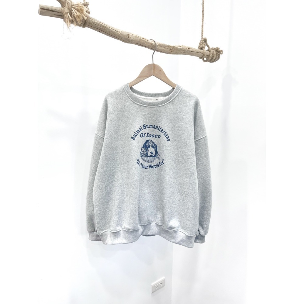 (A402)狗狗印花圖案內刷絨長袖大學t-3色-規格圖8