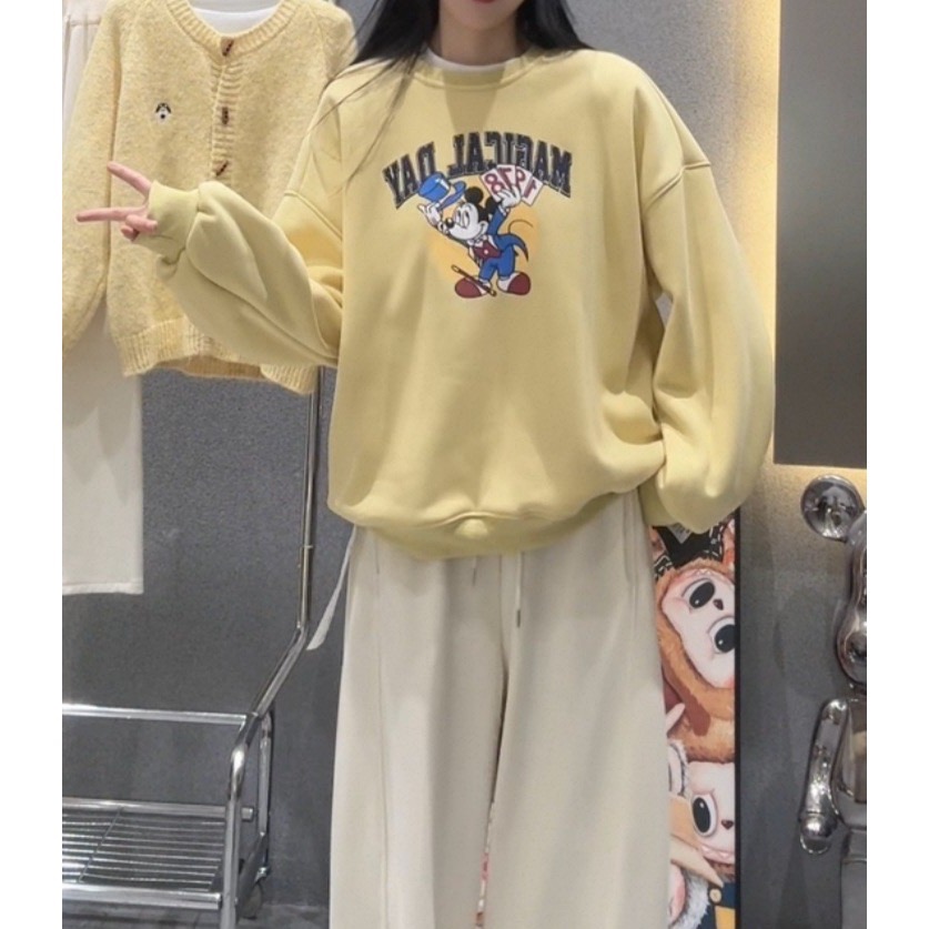 (A405)米奇印花圖案內刷絨長袖大學t-5色-細節圖4