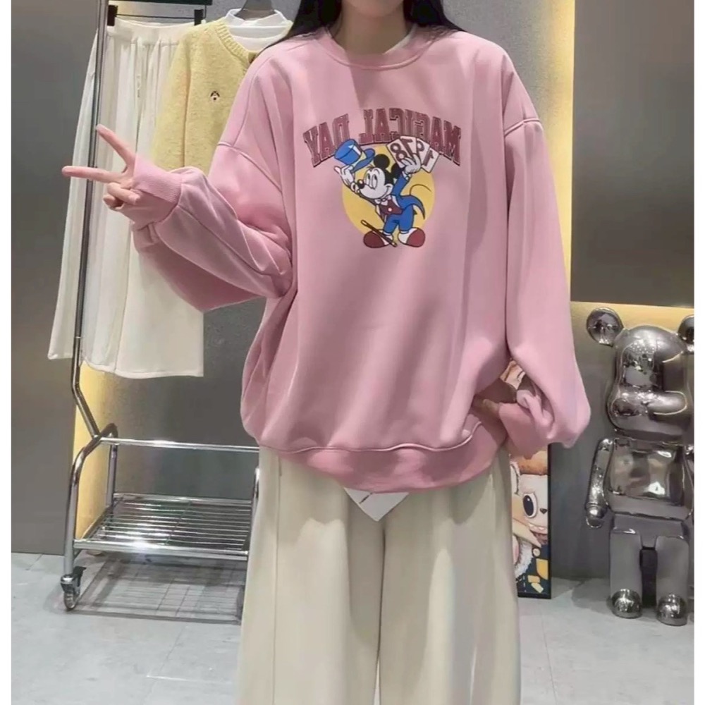 (A405)米奇印花圖案內刷絨長袖大學t-5色-細節圖5