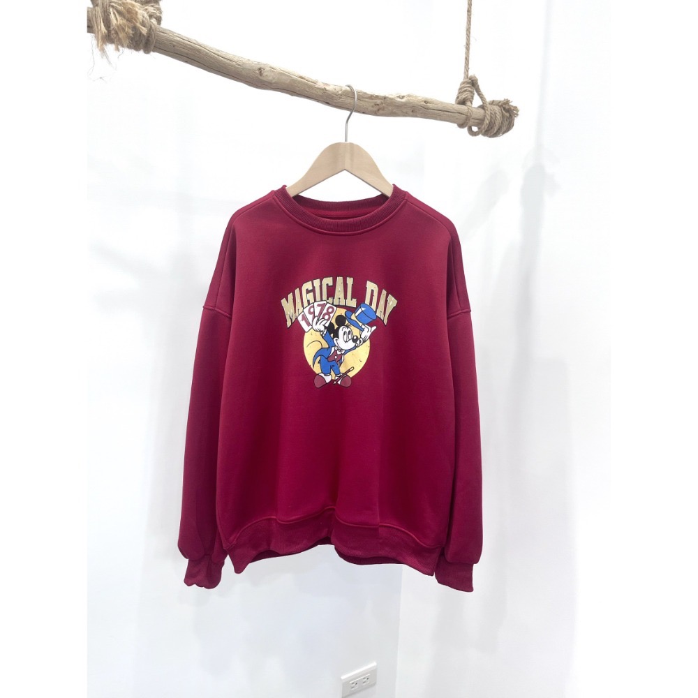 (A405)米奇印花圖案內刷絨長袖大學t-5色-規格圖6