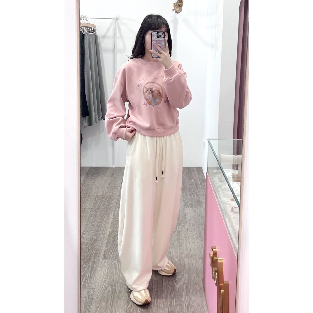 (D253)鬆緊抽繩內刷絨彎刀褲-2色-細節圖2