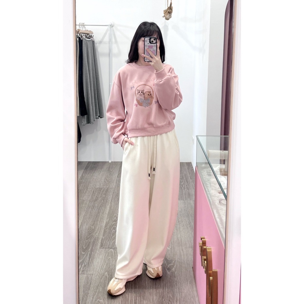 (D253)鬆緊抽繩內刷絨彎刀褲-2色-細節圖3