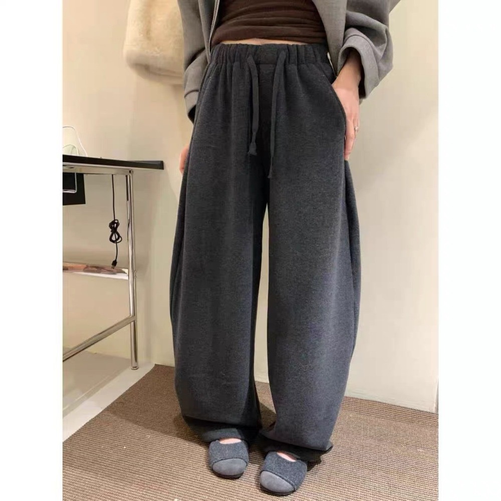 (D253)鬆緊抽繩內刷絨彎刀褲-2色-細節圖4