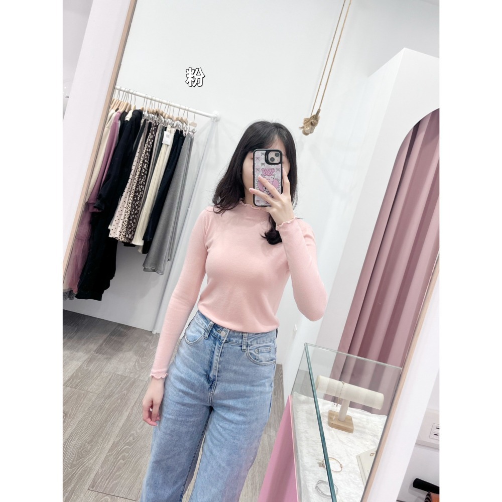 (A409)半高領木耳邊長袖針織上衣-9色-細節圖3