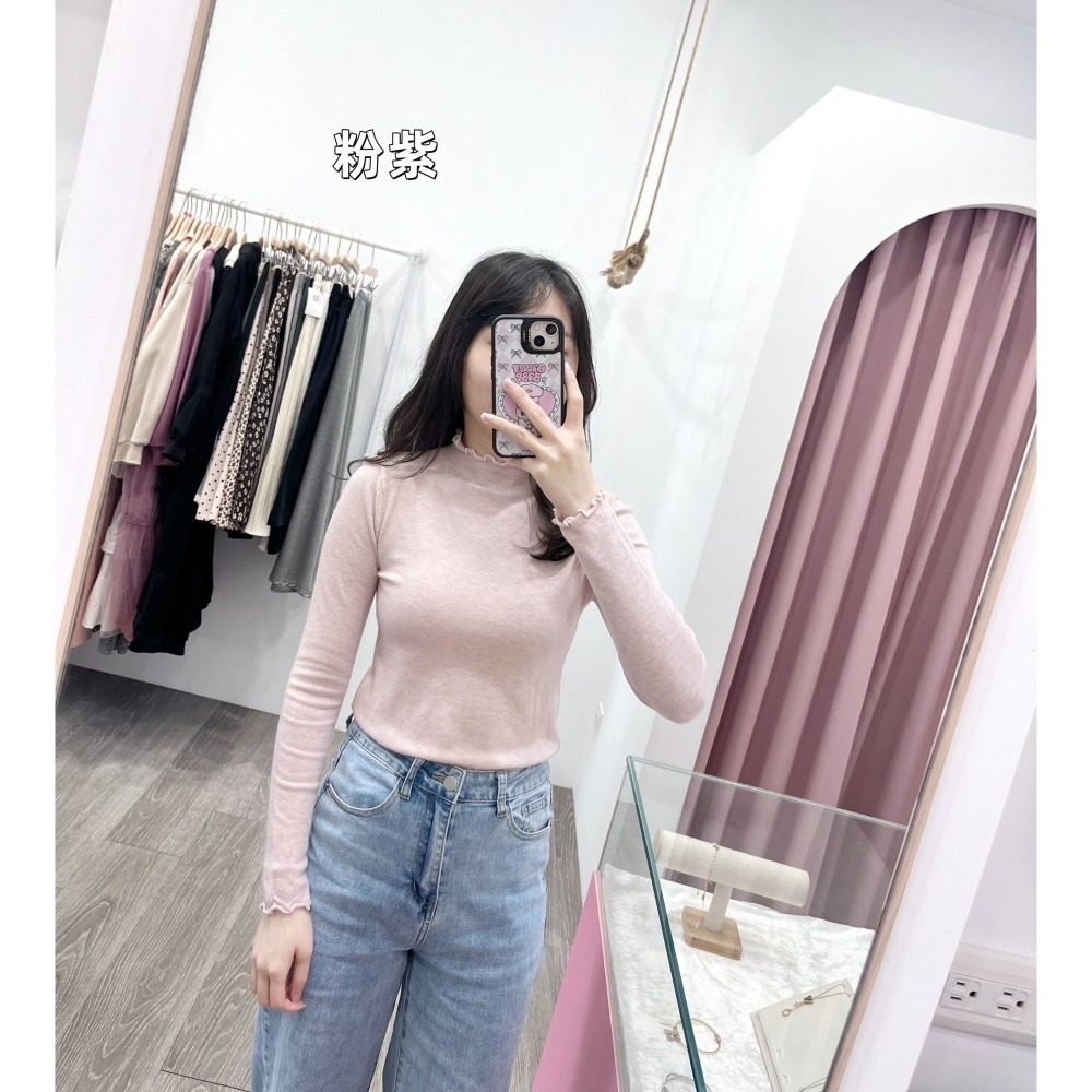 (A409)半高領木耳邊長袖針織上衣-9色-細節圖2