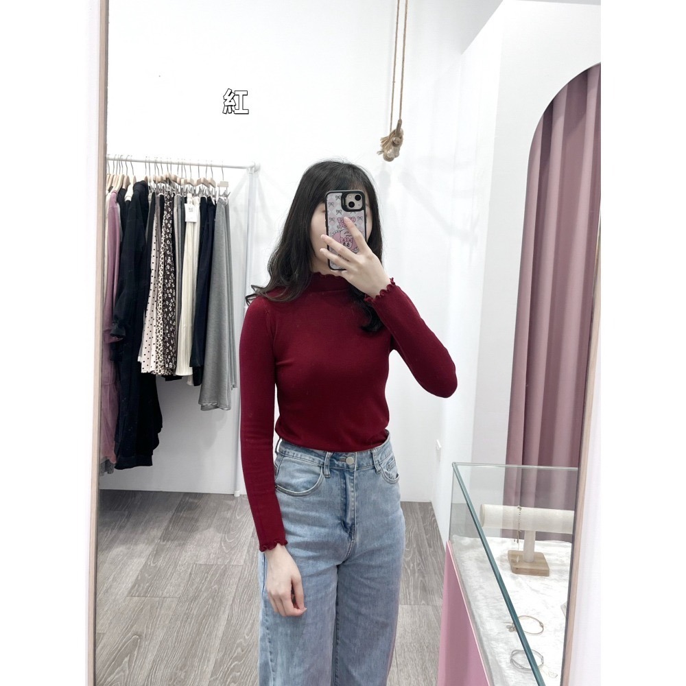 (A409)半高領木耳邊長袖針織上衣-9色-細節圖4