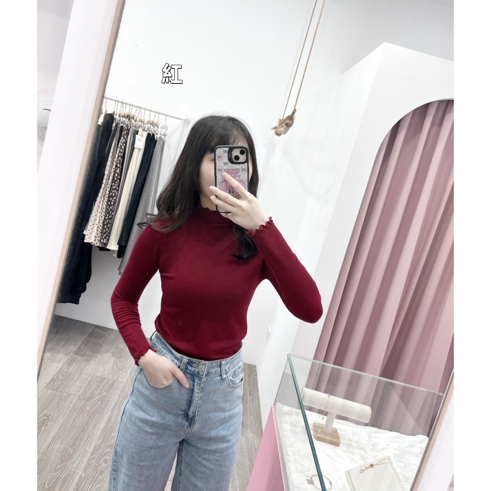 (A409)半高領木耳邊長袖針織上衣-9色-細節圖5