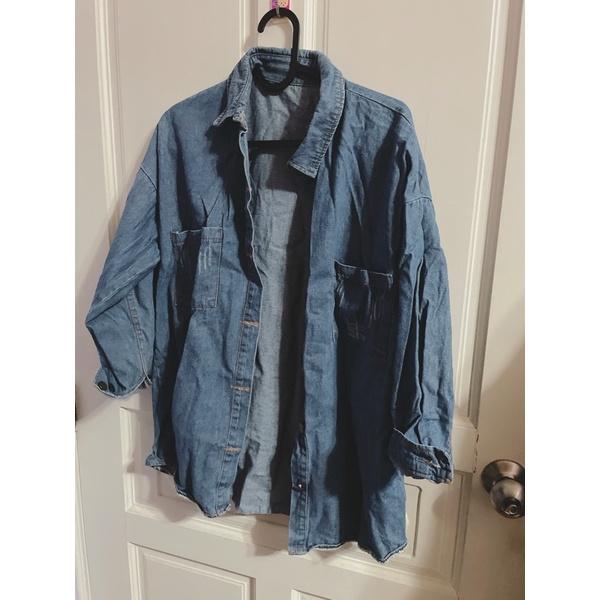 刷破風單寧牛仔 罩衫 襯衫 外套 L 二手近新-細節圖2