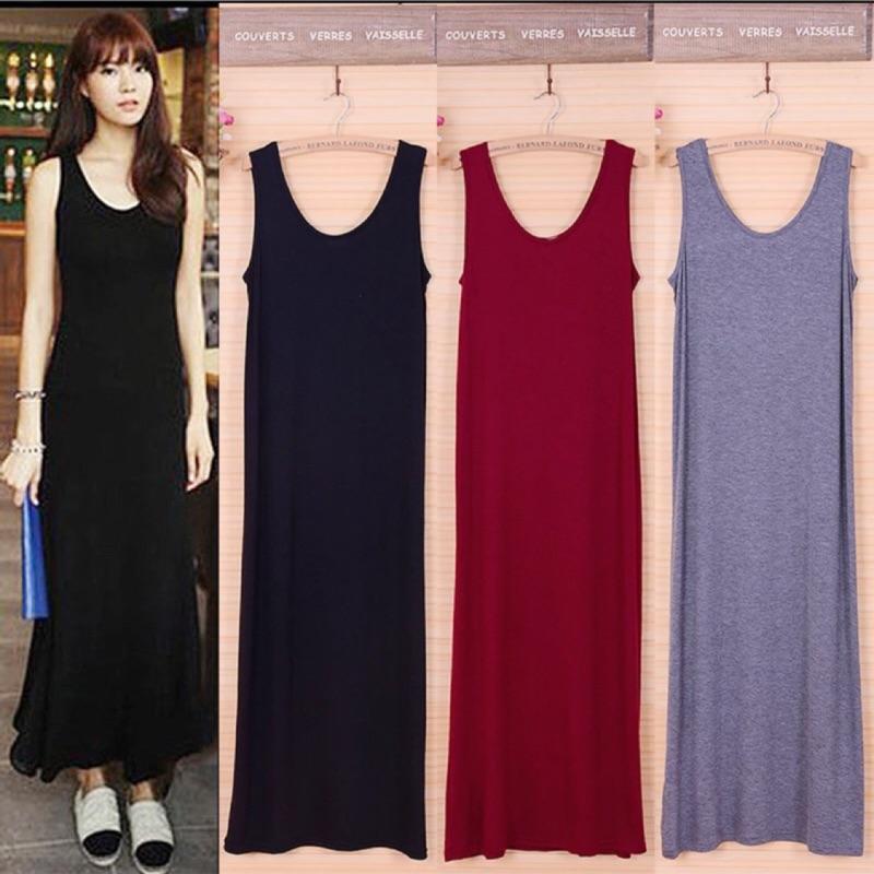 春夏款 莫代爾棉 長裙 背心裙 連身裙 長洋 多色 U領 平領 百搭 舒適-細節圖2