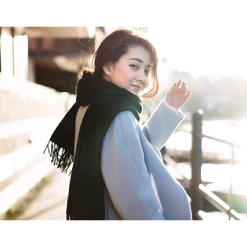 秋冬好搭❤️ 寬版流蘇格子素色圍巾（可當披肩)-細節圖3