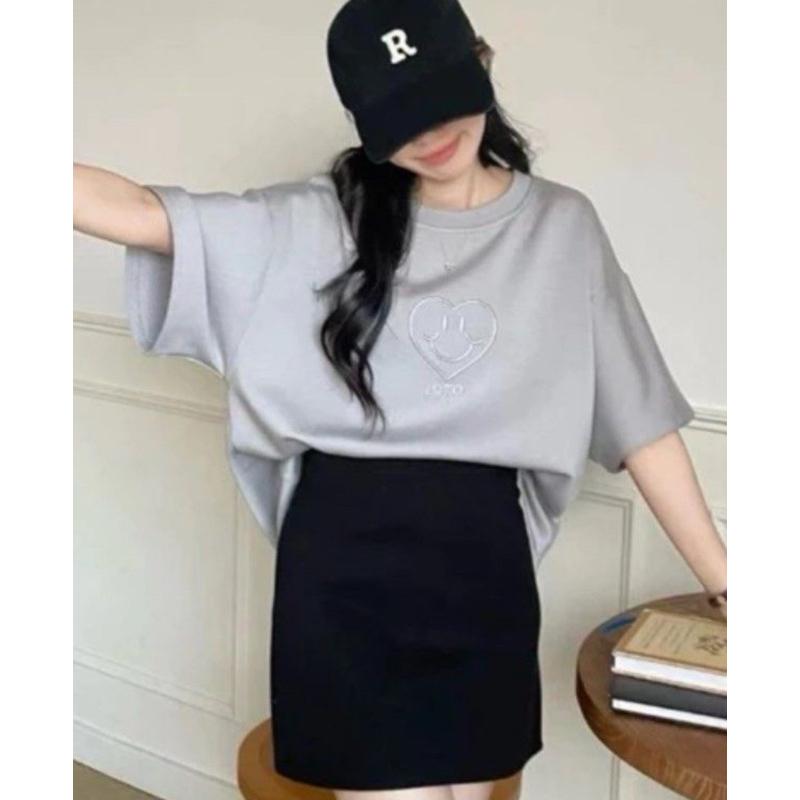 笑臉太空棉刺繡t恤上衣 灰 紫 二手近新-細節圖3