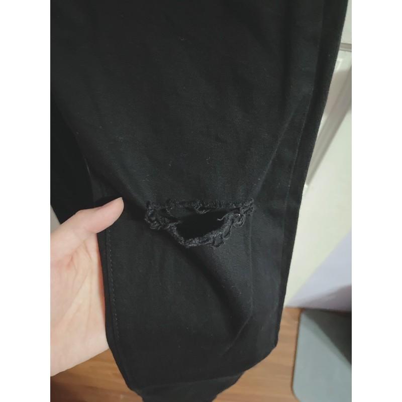 彈性割破窄管褲黑L (版小建議M)-細節圖2