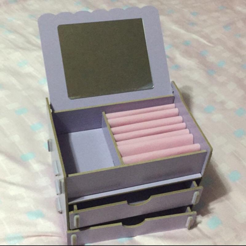 木質帶鏡首飾盒 珠寶盒 飾品 收納 紫色 二手-細節圖2