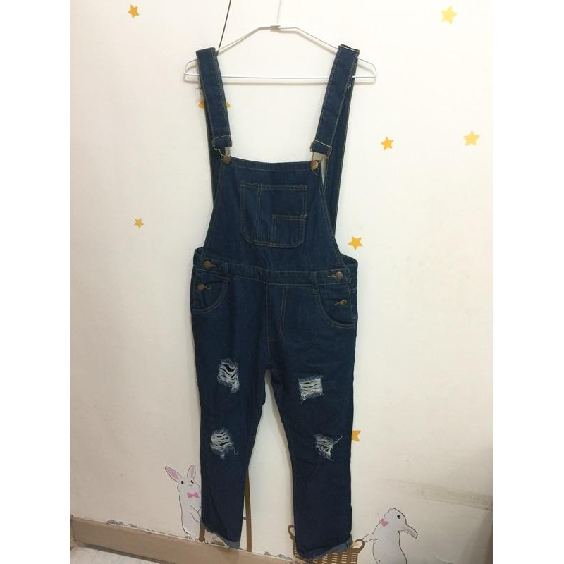 深藍牛仔吊袋褲 L (適合平常M-小L) 二手極新-細節圖2