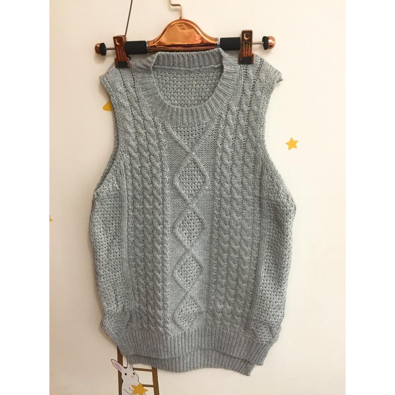 已售出 麻花圓領針織背心長版毛衣 剩綠-細節圖7