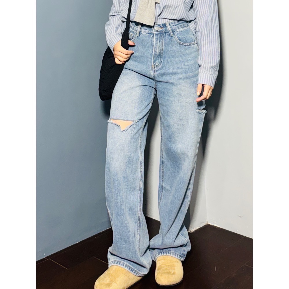 割破直筒牛仔褲-細節圖2