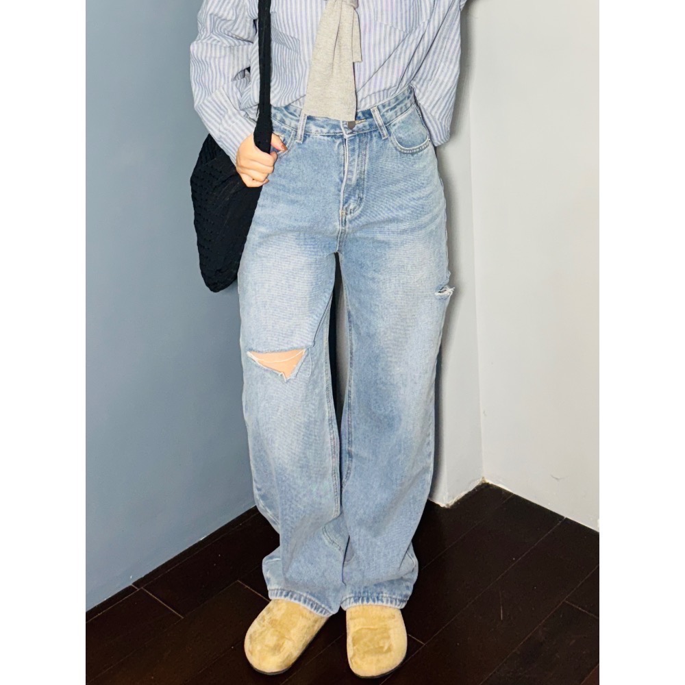 割破直筒牛仔褲-細節圖3