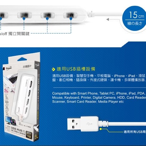 E-books H11 獨立開關 4孔USB HUB集線器 電源指示燈 隨插即用 滑鼠 鍵盤 隨身碟 可用 擴充usb-細節圖6