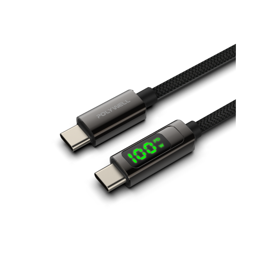 POLYWELL 寶利威爾 USB Type-C To C 100W 數位顯示PD快充線 適用iPad 安卓 筆電 快充-細節圖2