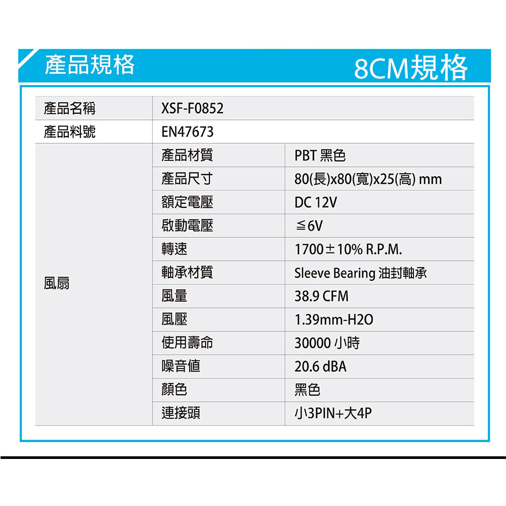 Xigmatek 電腦散熱風扇 8CM 12CM 1600轉 壽命長 小3PIN + 大4P 電腦風扇 散熱 桌機用-細節圖6