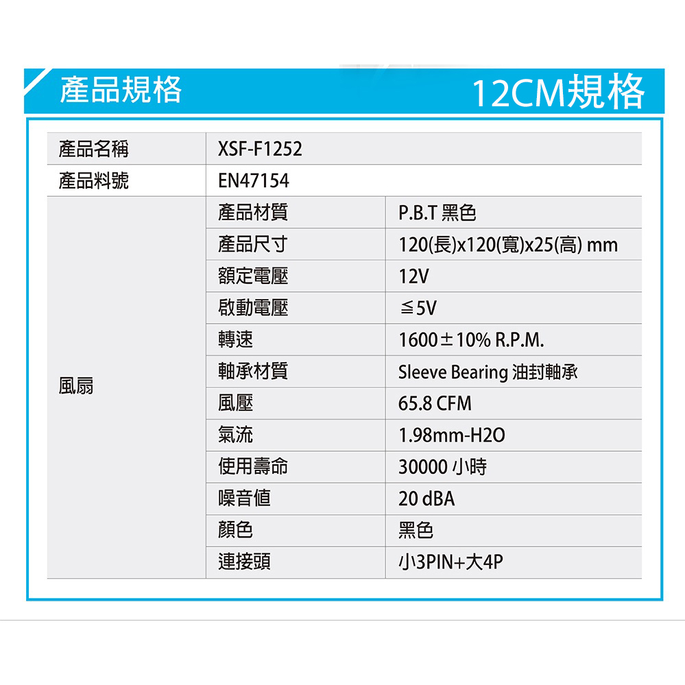 Xigmatek 電腦散熱風扇 8CM 12CM 1600轉 壽命長 小3PIN + 大4P 電腦風扇 散熱 桌機用-細節圖7