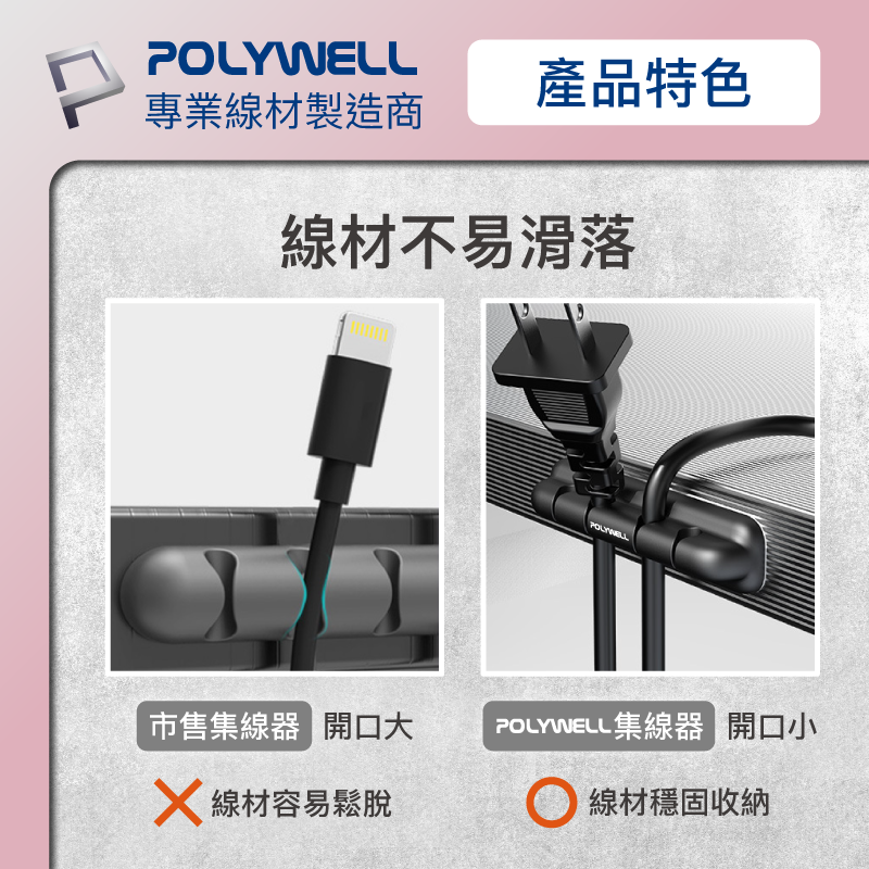POLYWELL/寶利威爾/矽膠集線器/桌上型理線器/4孔/6孔/自帶3M背膠/適用直徑7mm以下線材/方便整理-細節圖7