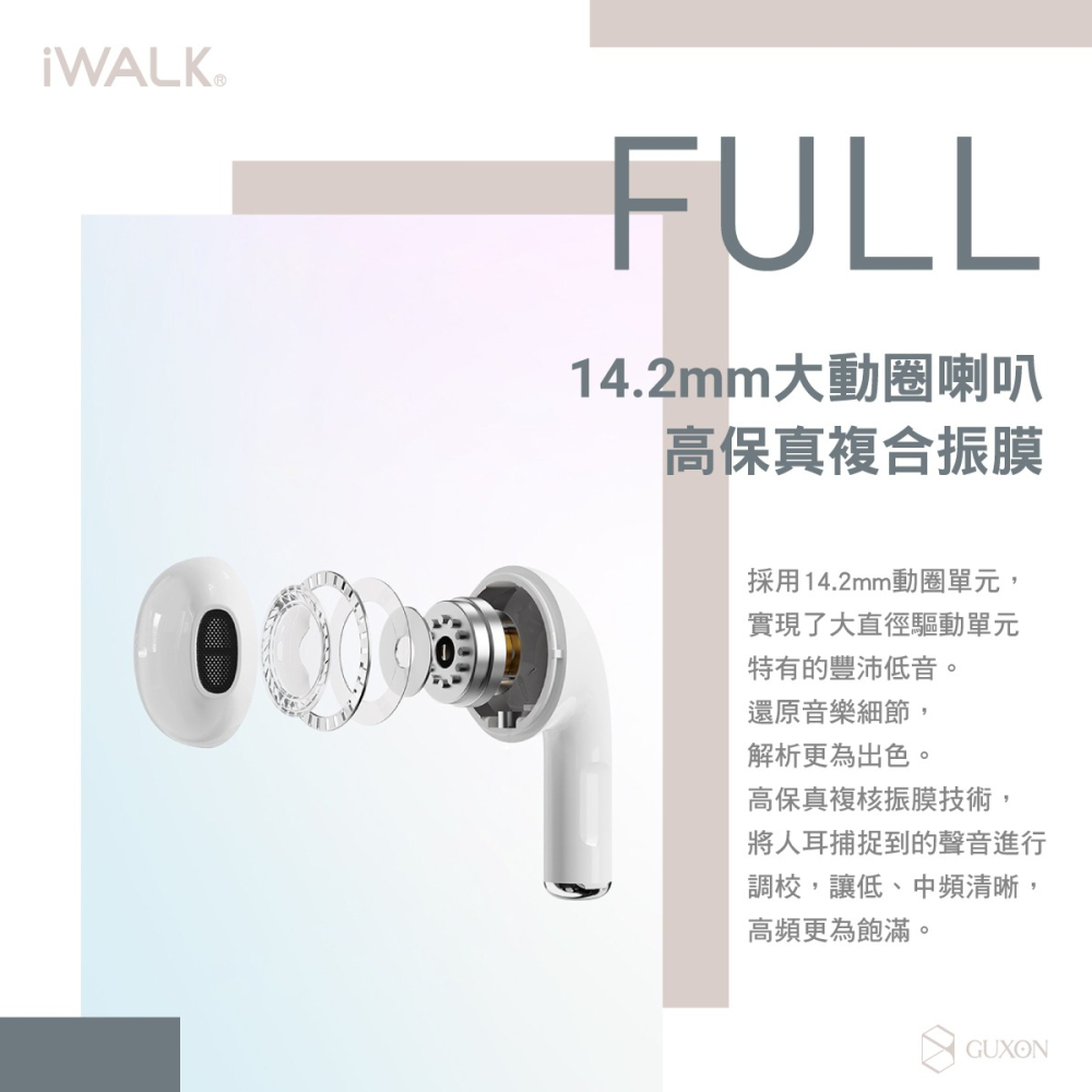 iWALK/鵝卵石無線5.2藍芽耳機/安卓蘋果可用/輕巧降噪/低延遲/大動圈/運動耳機/健身耳機/繽紛設計/馬卡龍耳機-細節圖5