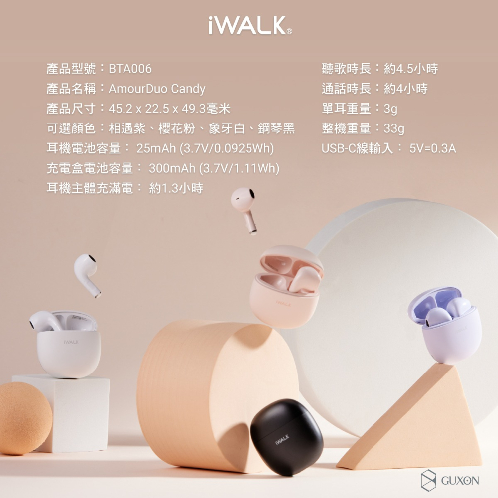 iWALK/鵝卵石無線5.2藍芽耳機/安卓蘋果可用/輕巧降噪/低延遲/大動圈/運動耳機/健身耳機/繽紛設計/馬卡龍耳機-細節圖11