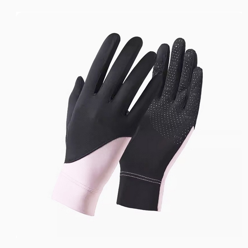 涼感 配色 手套 薄款 防晒 紫外線 防滑 自行車 開車 騎車 觸控 露指 冰絲 親膚 手套 共三色-細節圖7