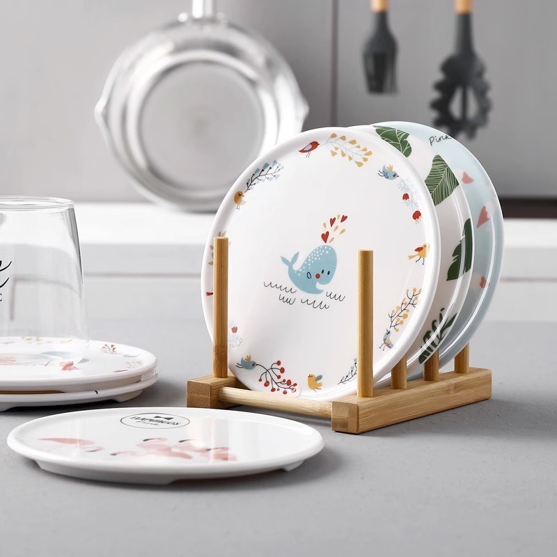 北歐風 圓型 餐墊 塑膠盤 甜點 餐盤 盤子 拍照素材 美耐皿 收納 松木架 & 隔熱墊 - 多色可選-細節圖3