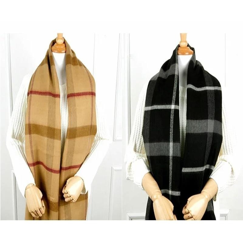 義大利 SOVRANO 羊毛 格紋 口袋 雙面 兩穿 保暖 圍巾 / 披肩  - 駝、深灰、黑色-細節圖5