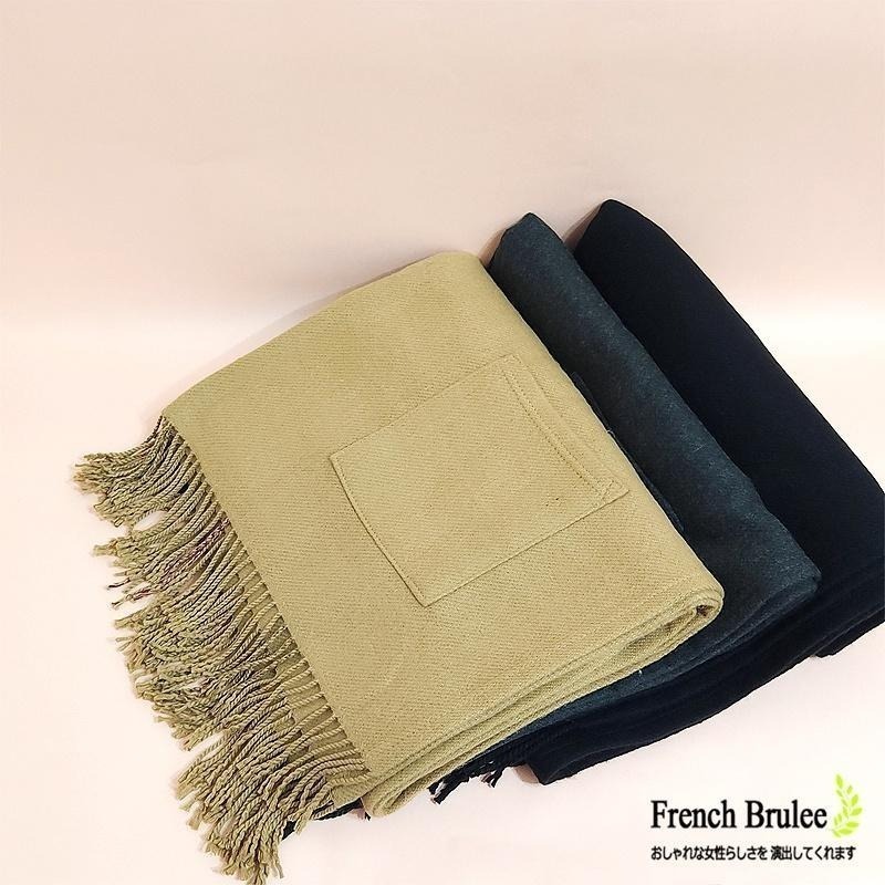 義大利 SOVRANO 羊毛 格紋 口袋 雙面 兩穿 保暖 圍巾 / 披肩  - 駝、深灰、黑色-細節圖6