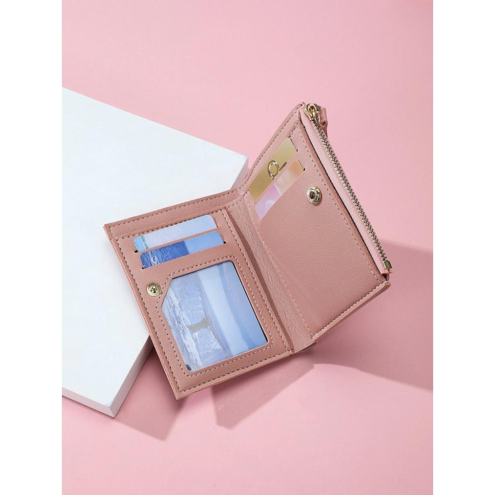 ❤ 韓 簡約 英文 配色 輕巧 拉鍊 零錢包 / 短夾 / 皮夾 - 粉色-細節圖3