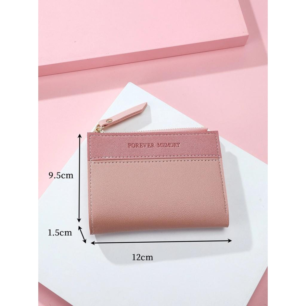 ❤ 韓 簡約 英文 配色 輕巧 拉鍊 零錢包 / 短夾 / 皮夾 - 粉色-細節圖4