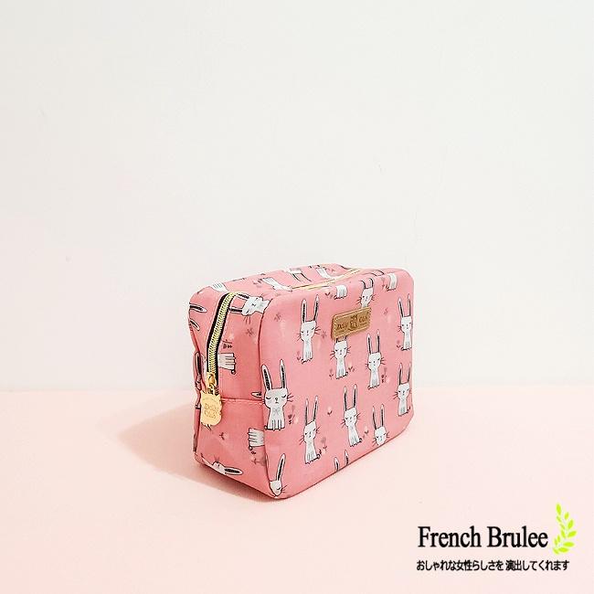 【Dolly club】韓國布料 方型 立體 收納 化妝包 防水 拉鍊 方塊 隨身包 - 西瓜紅-細節圖2