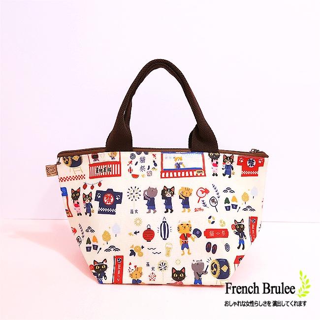 日本 花火 貓咪祭 拉鍊 野餐袋 無內裏 手提包 / 水餃包 / 防水包 - 淺黃色 Dolly club-細節圖3