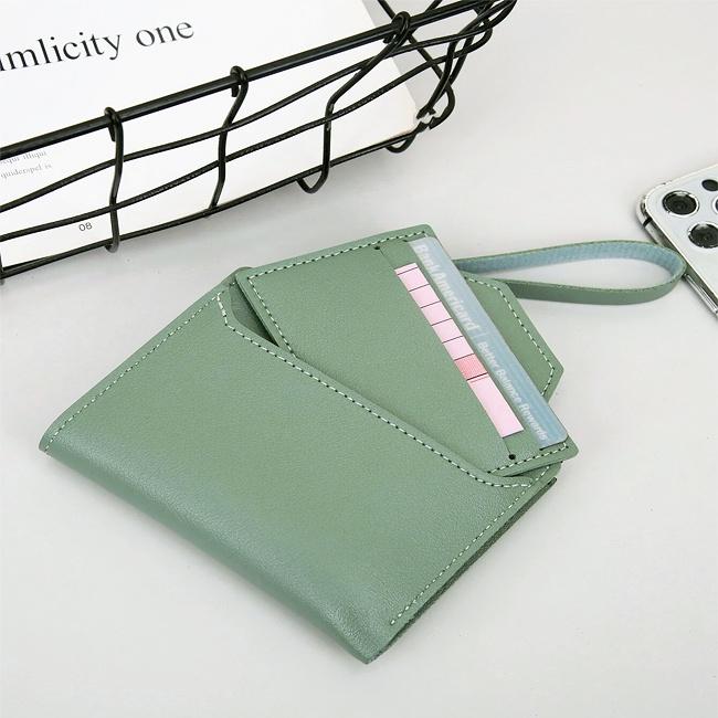 韓款 簡約 素面 短夾 附卡套 / 拉鍊 零錢包 / 皮夾 - 藍綠、粉色  ＂快速出貨＂-細節圖3