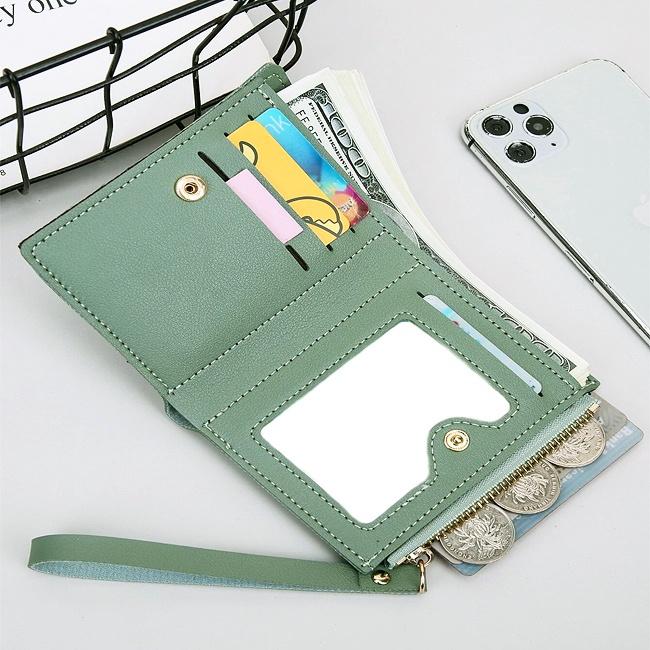 韓款 簡約 素面 短夾 附卡套 / 拉鍊 零錢包 / 皮夾 - 藍綠、粉色  ＂快速出貨＂-細節圖4