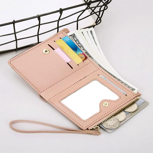 韓款 簡約 素面 短夾 附卡套 / 拉鍊 零錢包 / 皮夾 - 藍綠、粉色  ＂快速出貨＂-細節圖5