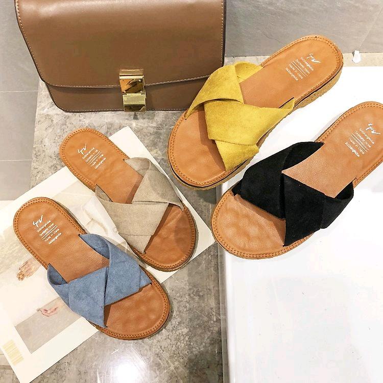 ❤ 韓系 簡約 交叉 絨面 牛筋 軟底 平跟 拖鞋 / 涼鞋 - 35~39號 偏小版 共四色-細節圖2