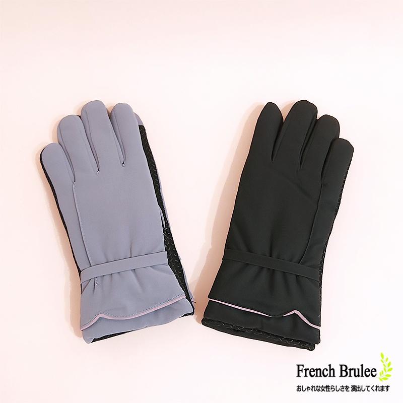 素面 超保暖 加絨 觸控 騎車 防水 防滑 配色 車邊 保暖手套 禦寒 加厚 手套 - 灰紫色、黑色-細節圖2