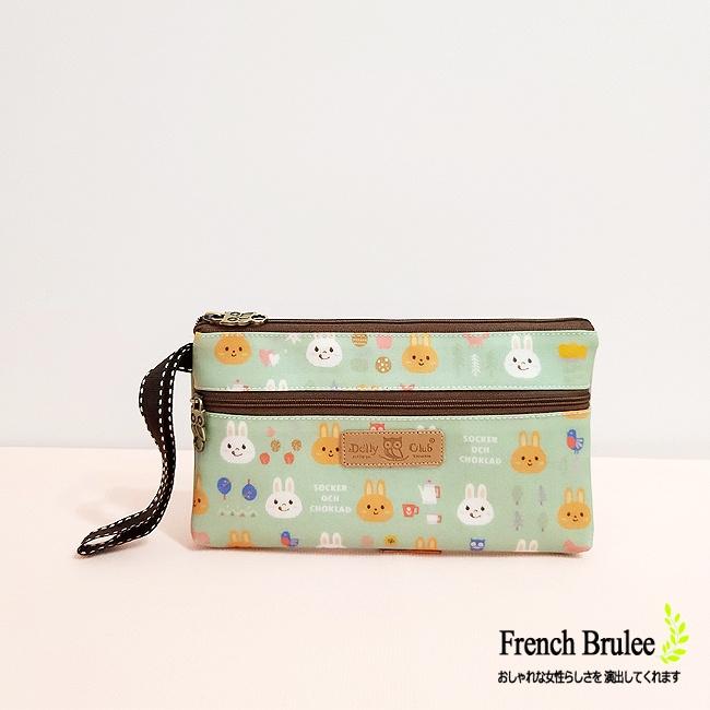 【Dolly club】花漾 小白兔 存摺 收納 雙拉鍊 扁筆袋 / 零錢包 / 收納包 - 綠色、粉橘色-細節圖3