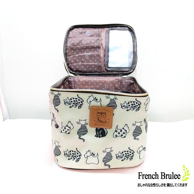 小花貓 兩用 立體 方型 防水 化妝包 / 手提包 (中) - 米色 Dolly club 快速出貨-細節圖2