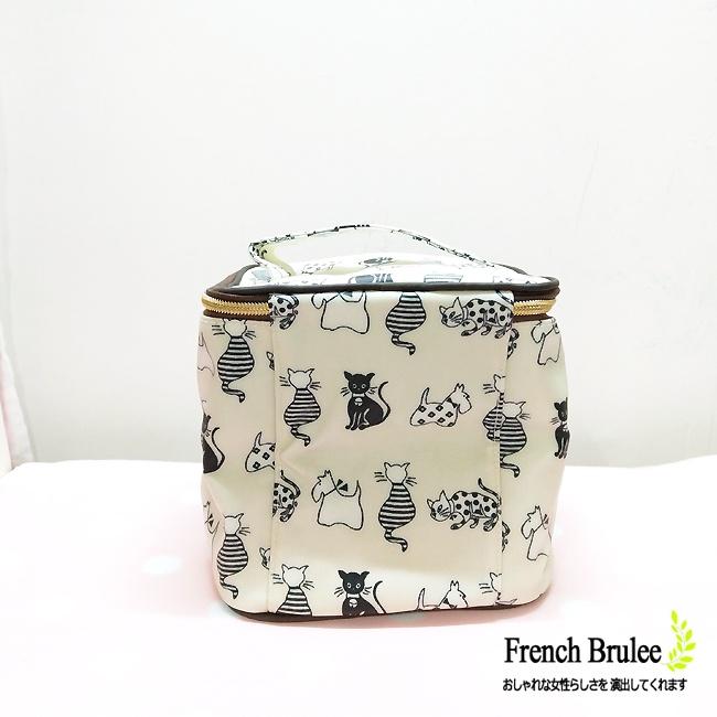 小花貓 兩用 立體 方型 防水 化妝包 / 手提包 (中) - 米色 Dolly club 快速出貨-細節圖3