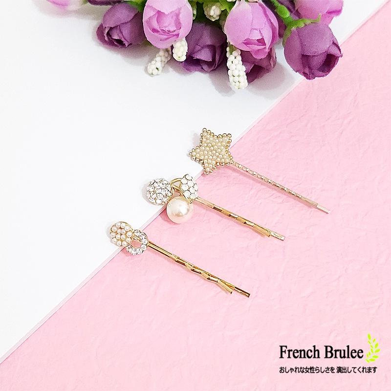 【正韓】ins 星星 珍珠 鑲金 造型 精緻 金屬 一字夾 / 邊夾 / 側邊 髮夾 - 淡金色-細節圖2