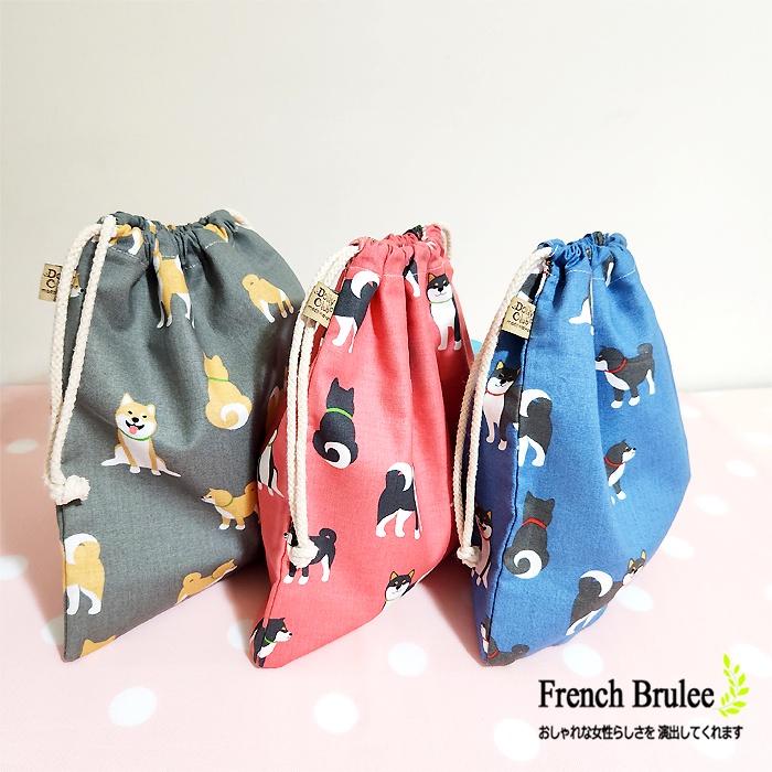 超Q 小柴犬 棉麻 束口袋 有內裏 收納袋 (大) Dolly club 西瓜紅、藍色、墨綠色 -現貨-細節圖2